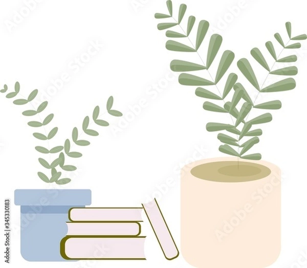 Obraz two plants in pot on the ground with a stack of books next to it
