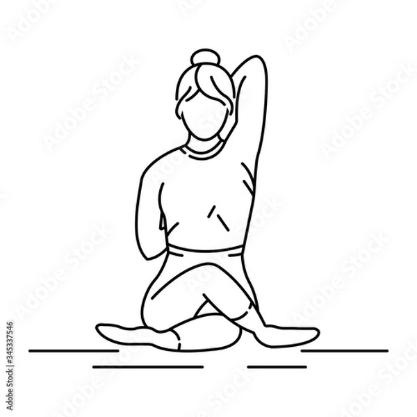 Fototapeta Gomukhasana cow head pose black line icon. Stretches the ankles, hips and thighs, shoulders, armpits and triceps and chest. Pictogram for web page, mobile app, promo. Editable stroke.