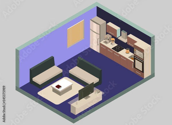 Fototapeta blue Isometric interior