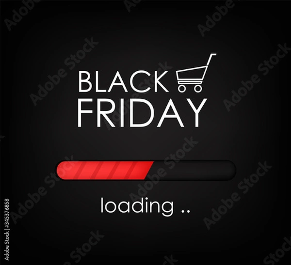 Fototapeta Black friday sale, black banner, super sale, special offer, design template, loading vector illustration