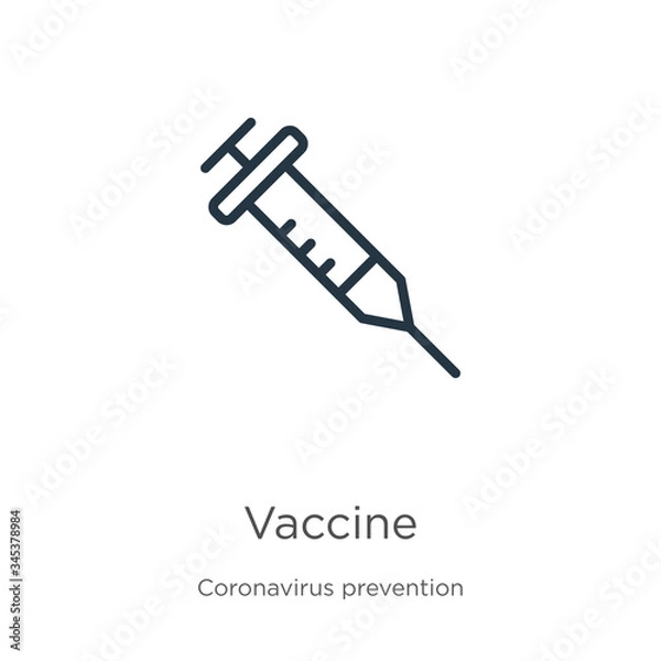 Fototapeta Vaccine icon. Thin linear vaccine outline icon isolated on white background from Coronavirus Prevention collection. Modern line vector sign, symbol, stroke for web and mobile