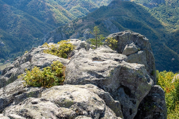 Fototapeta Human made cuts in the stone at Belintash - an ancient sacred place at the heart of the magical Rhodopes mountain.