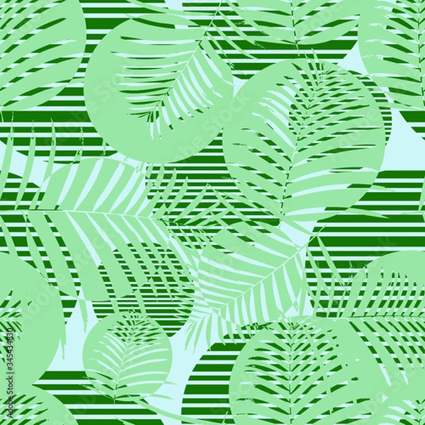 Obraz Palm Leaves And Circles Pattern Seamless