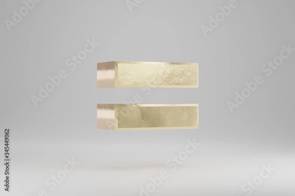Fototapeta Gold 3d equals symbol. Golden sign isolated on white background. 3d rendered font character.