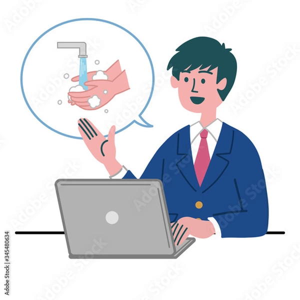 Obraz ブレザー　学生　男性　パソコン　手洗い