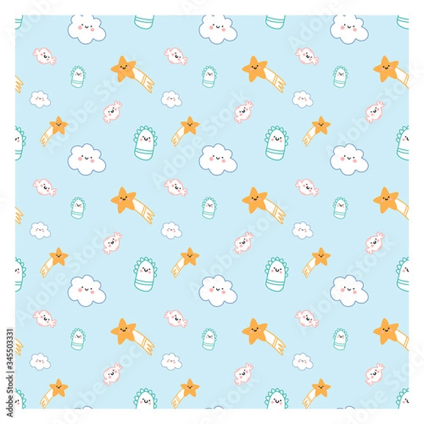 Obraz Seamless vector pattern for children. Wallpaper with cute characters. Kawaii background.