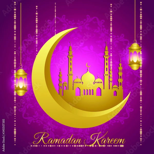 Obraz Ramadan kareem greeting Vector Illustration, with traditional lantern Light Lamp, Designed for posters, Motiongraphics, Infographics, Websites