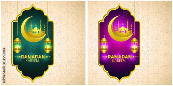 Obraz Ramadan kareem greeting Vector Illustration, with traditional lantern Light Lamp editable source file