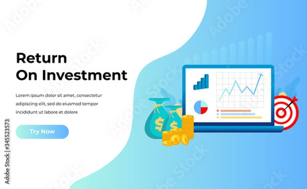 Fototapeta ROI concept, Return on investment, people managing financial chart, profit income, Suitable for web landing page, ui, mobile app, banner template. Vector Illustration.