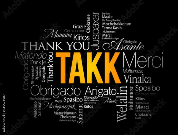 Fototapeta Takk (Thank You in Icelandic) Word Cloud in different languages