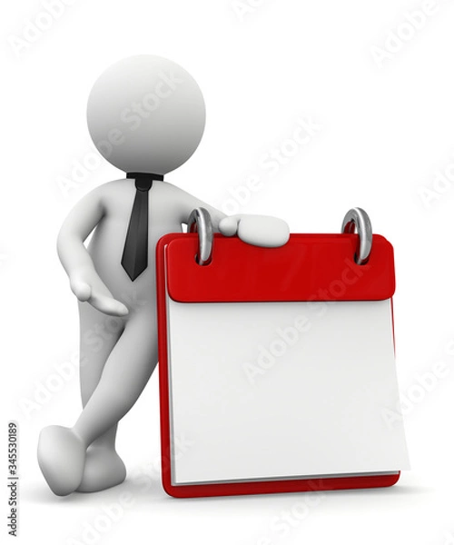 Obraz 3d man with calendar on a white background