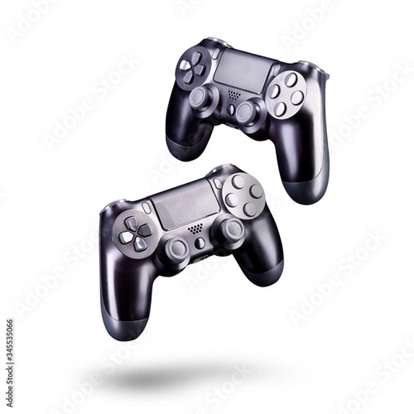 Fototapeta Set of black video game joysticks gamepad isolated on a white background