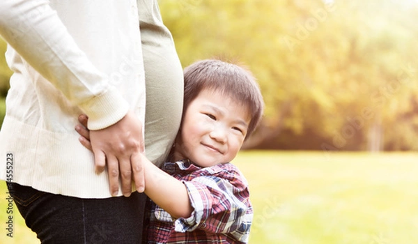 Obraz Pregnant Asian mother and her son