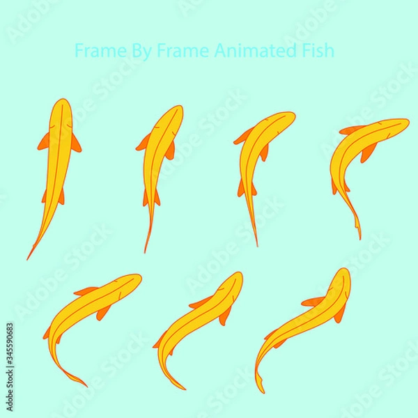 Obraz Vector Fish, Frame by Frame Animation for 2D Animation, Motion Graphics, With a water background