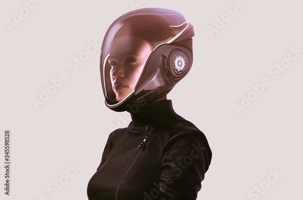 Fototapeta woman wearing helmet for protection from viruses- 3d rendering