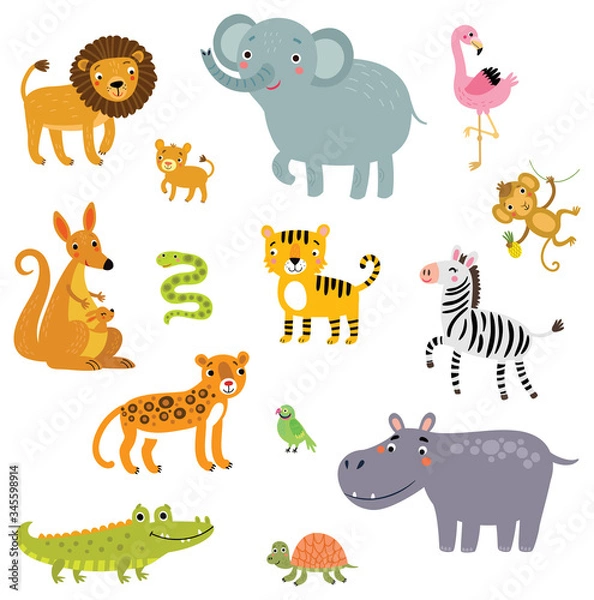 Obraz Set of exotic animals vector illustration.