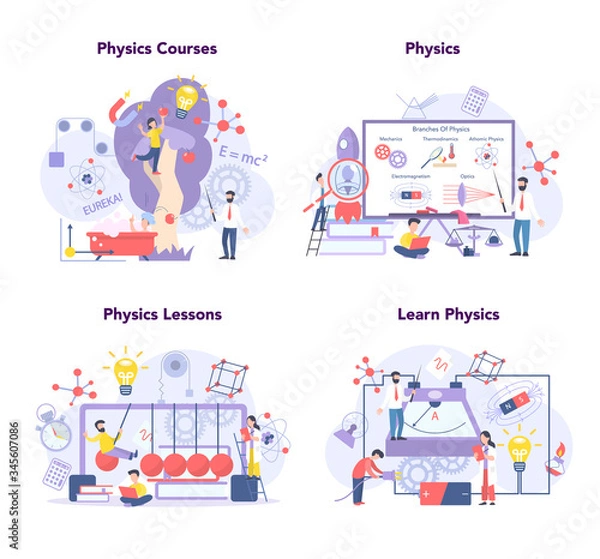 Fototapeta Physics school subject concept set. Scientist explore electricity,
