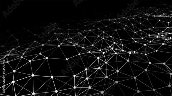 Obraz Network connection structure.Low poly shape with connecting dots and lines on dark background.Vector illustration. Big data visualization.
