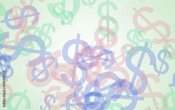 Fototapeta Multicolored translucent dollar signs on white background. 3D illustration