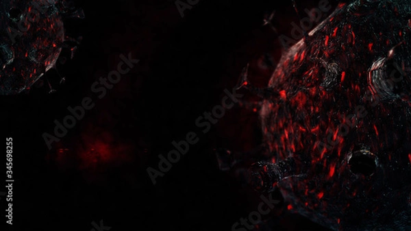 Obraz Dark background with a red virus molecule.