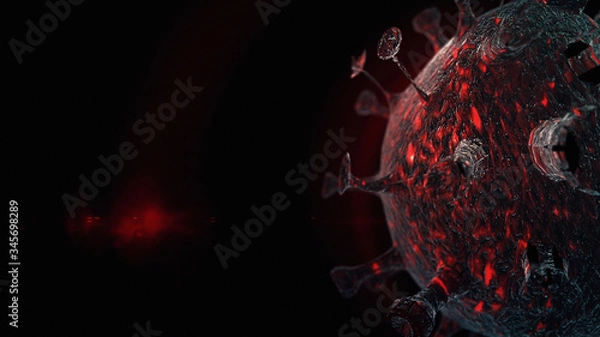 Obraz Dark background with a red virus molecule.