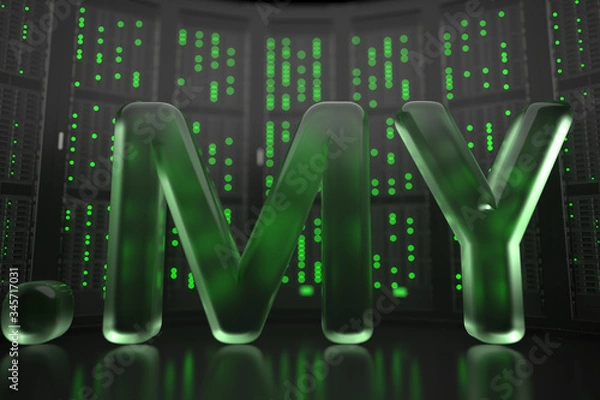 Fototapeta Malaysian domain .my on server room background. Internet in Malaysia related conceptual 3D rendering
