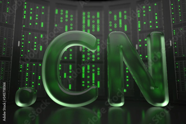 Fototapeta Chinese domain .cn on server room background. Internet in China related conceptual 3D rendering