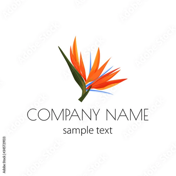 Obraz Vector logo with strelizia. Simple sign for flower shop, organic shop, restaurant with bird of paradise flower.