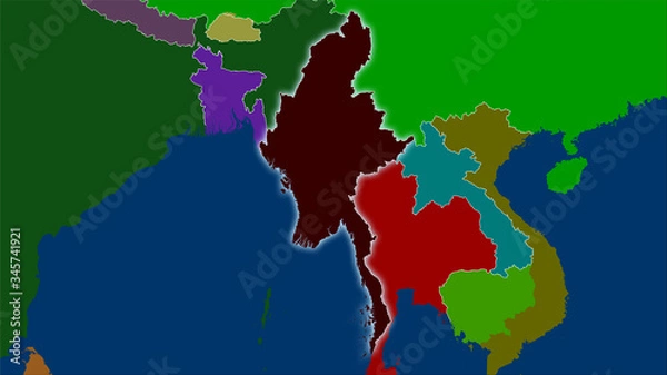 Fototapeta Myanmar, administrative divisions - light glow