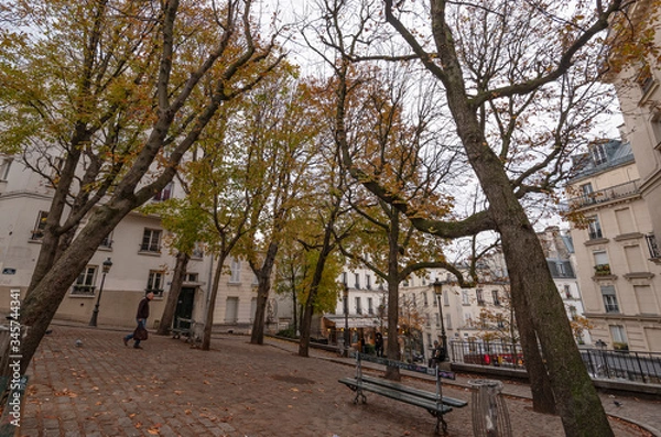 Fototapeta the quiet Place Émile-Goudeau in Montmartre, with the fountain