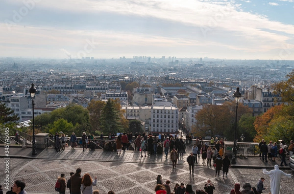 Fototapeta a large view over Paris from the top of the hill of Montmartre, Paris