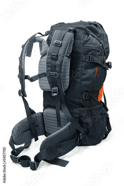 Obraz Back of modern tourist backpack isolated on white