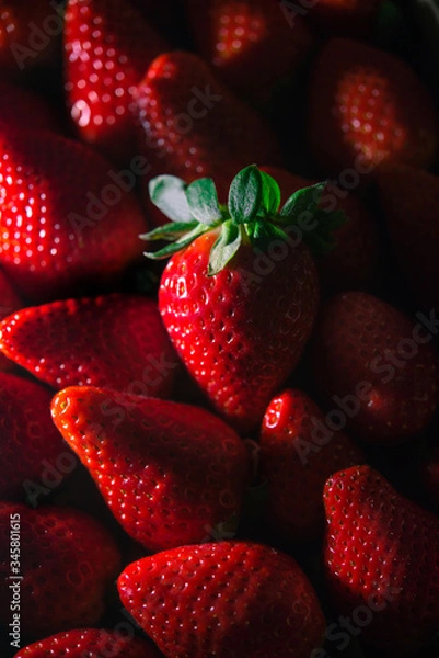 Obraz Strawberry. Fresh organic berries macro. Fruit vegan background