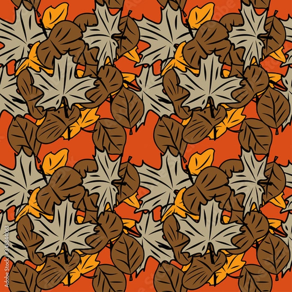 Fototapeta seamless pattern with leaves and flowers doodling style