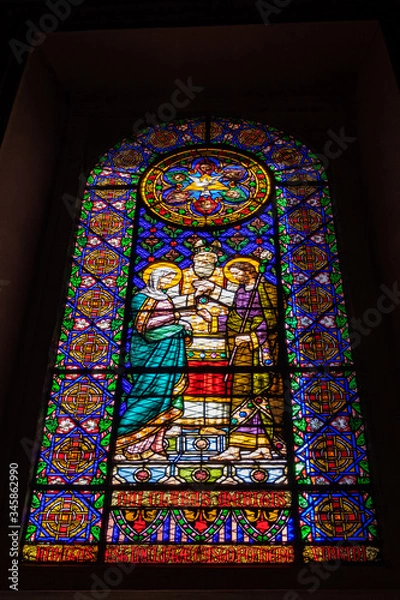 Obraz Stained glass window, Montserrat monastery on mountain in Barcelona, Catalonia.