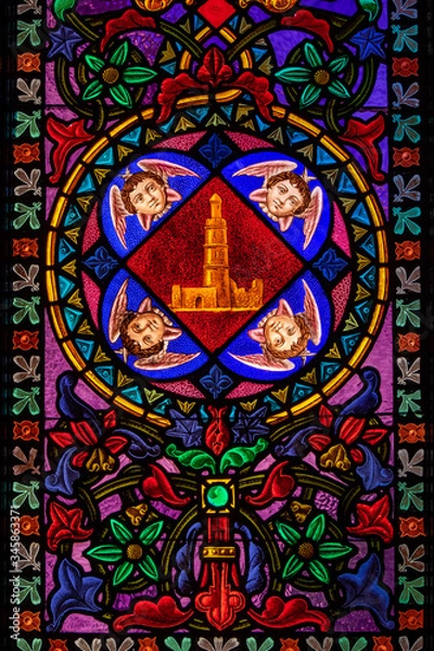 Obraz Stained glass window, Montserrat monastery on mountain in Barcelona, Catalonia.