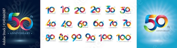 Obraz Set of 10 to 100th Anniversary logotype design, Twist Ribbons Logo, Origami stylized Number