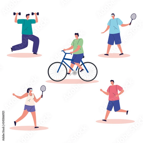 Fototapeta group people practicing exercise avatar characters vector illustration design