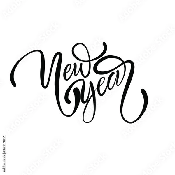 Fototapeta Happy New Year 2021 typographic emblems. Vector logo, text design. Black, white and glitter. Usable for banners, greeting cards, gifts etc.