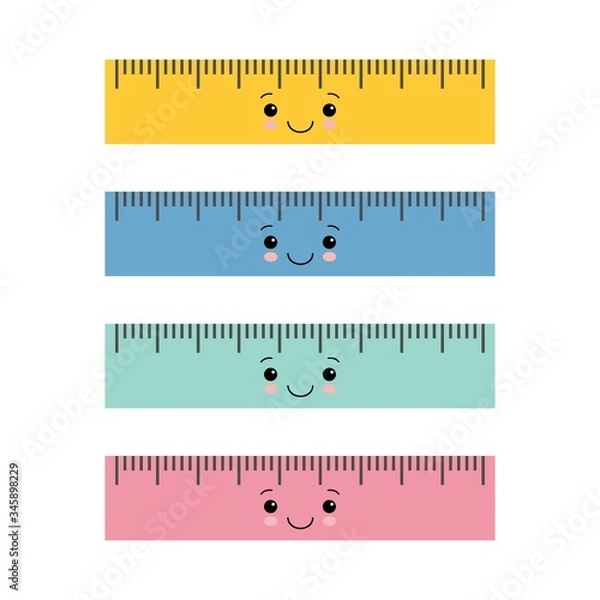 Obraz Set of kawaii school ruler, back to school or learning concept, cute cartoon character