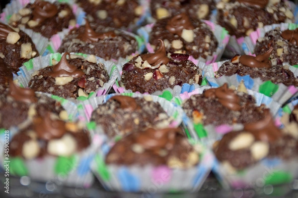 Fototapeta Delicious chocolate cookies with nugat cream