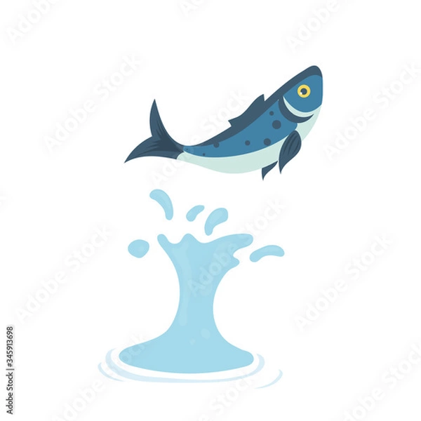 Fototapeta Fish jumps out of the water. Fish isolated on a white background. Vector.