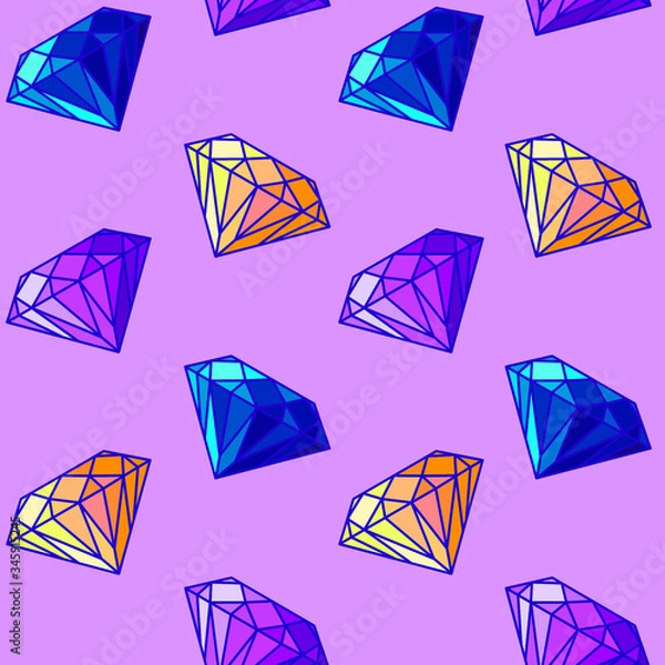 Fototapeta diamonds seamless pattern vector illustration on bright pink background. beautiful colored gem stones. fashionable textile design, wrapping paper, cover
