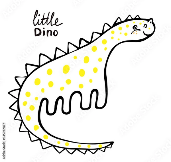 Fototapeta Cute little dinosaur on white background. Vector illustration. Perfect for greeting card, postcard, print, banner.