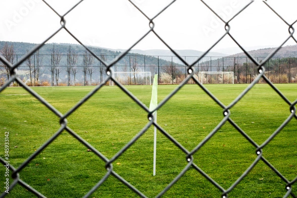 Fototapeta soccer ball in goal net