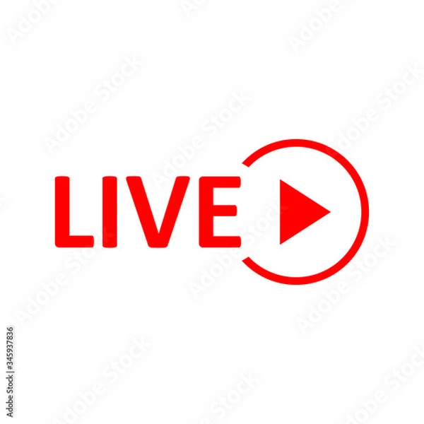 Fototapeta Live Stream sign. Red symbol, button of live streaming, broadcasting, online stream emblem.