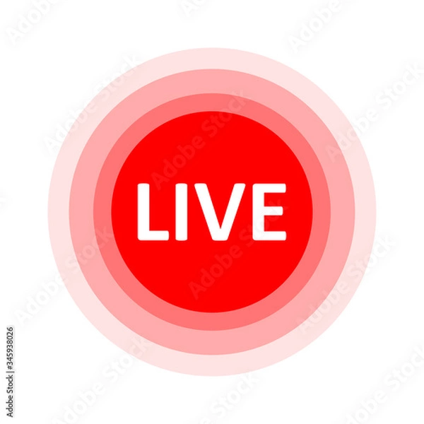 Fototapeta Live Stream sign. Red symbol, button of live streaming, broadcasting, online stream emblem.
