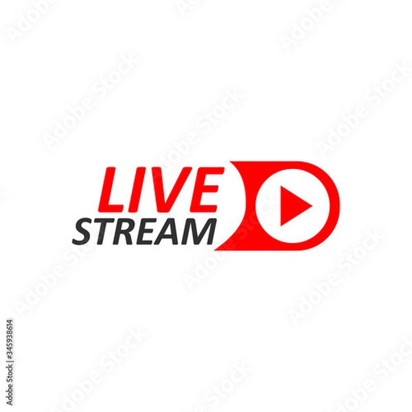 Fototapeta Live Stream sign. Red symbol, button of live streaming, broadcasting, online stream emblem.