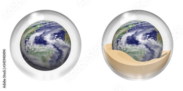 Fototapeta ガラス玉の中の地球／砂に埋もれた地球（影無し）
