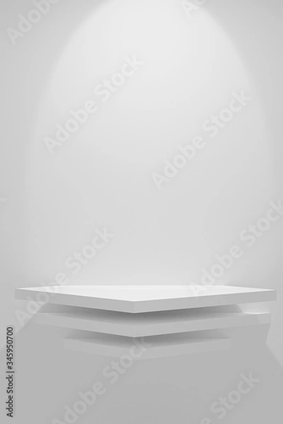 Fototapeta White Podium on the floor geometric shapes  3d Platforms for product presentation, mock up Abstract pink pastel background rendered.